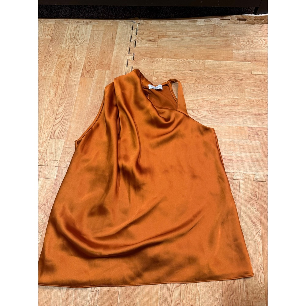 Halston Burnt Orange Satin Draped Scarf Neck Sleeveless Top Size 2